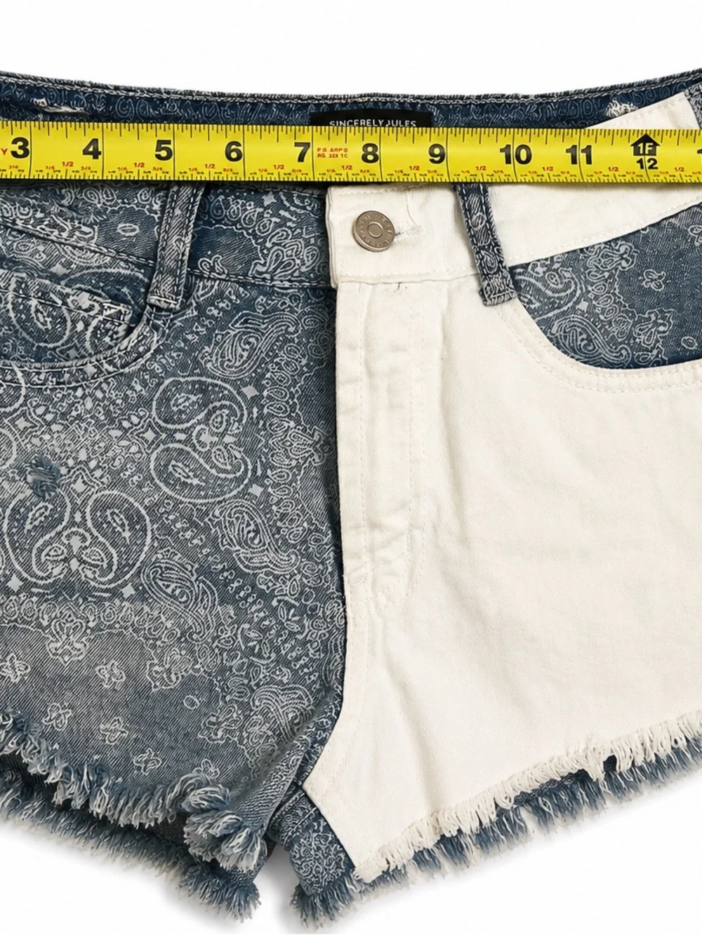 Sincerely Jules Denim Shorts Women’s 27 Paisley Color Block Frayed Festival - Picture 3 of 6